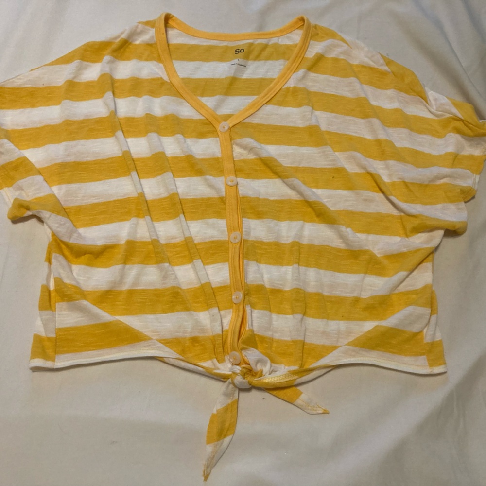 Kohl's SO Juniors Burnout Yellow and White Striped Shirt With Buttons And Tie